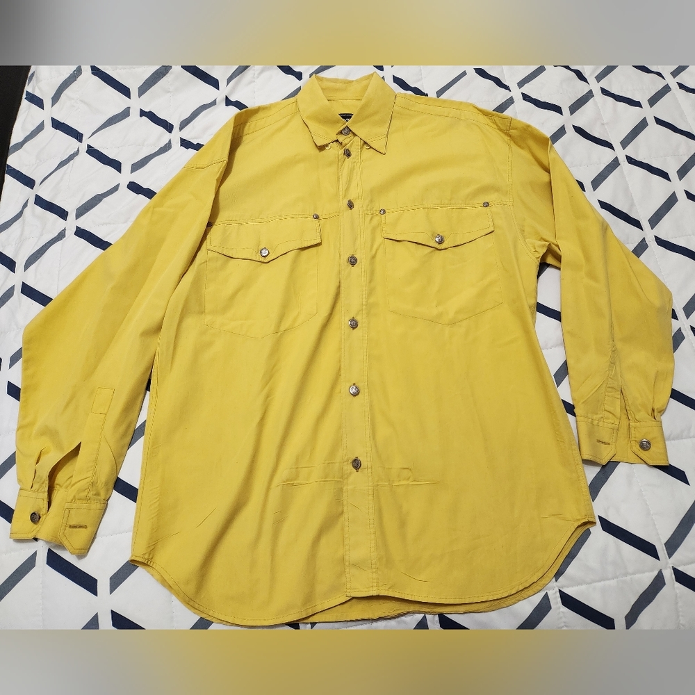 VERSACE JEANS COUTURE Vintage Yellow Contrast Stitch Cotton Long Sleeve Shirt